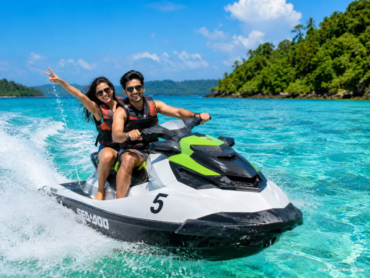 Jet ski ride in Andaman on clear blue sea
