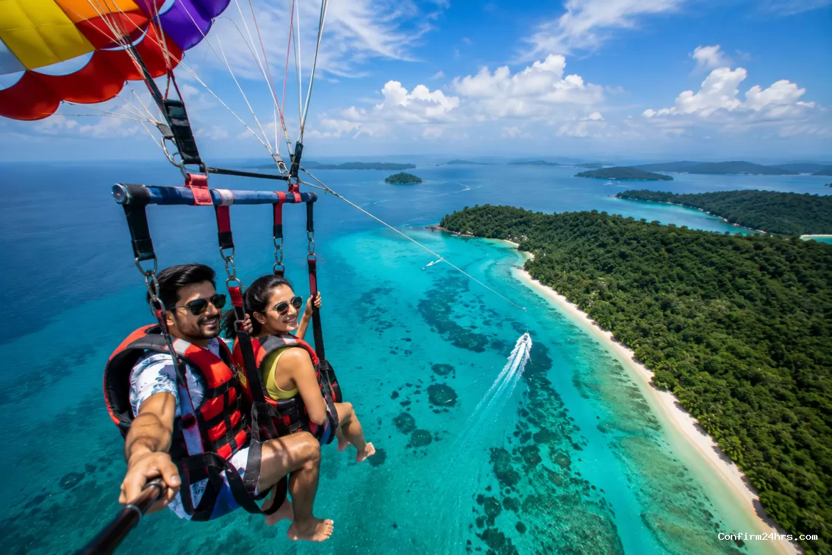 Parasailing in Andaman with aerial sea view