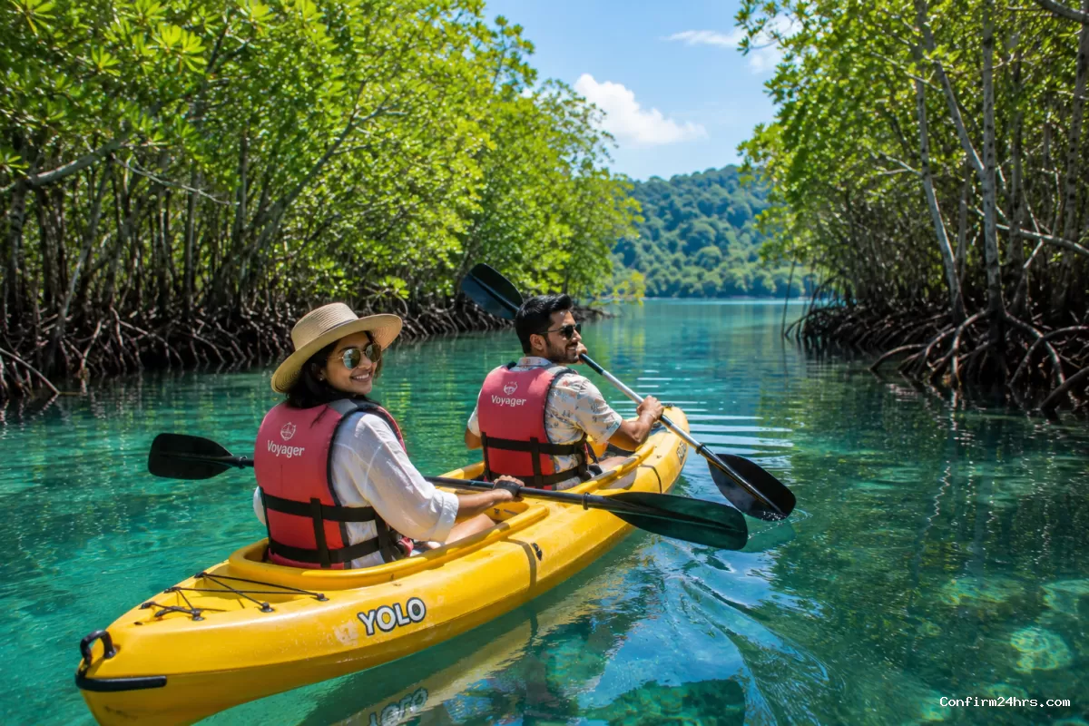 Kayaking in Andaman through calm blue water and mangroves